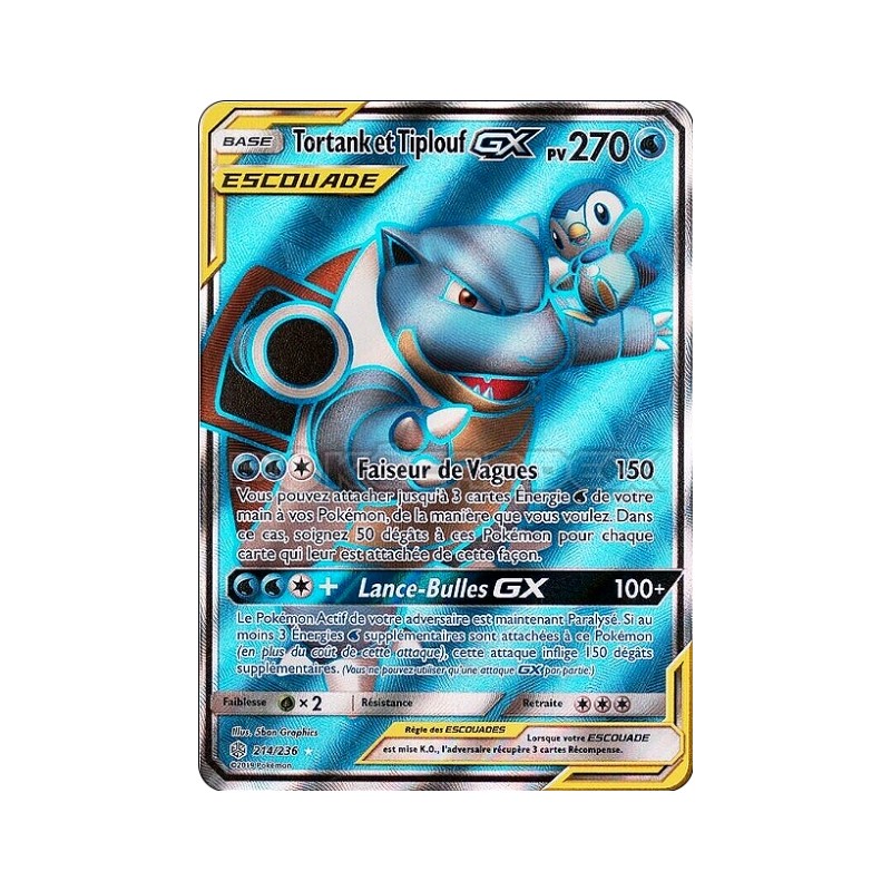 Carte pokemon - Tortank et Tiplouf GX 214/236 Eclipse Cosmique (Etat:NM)