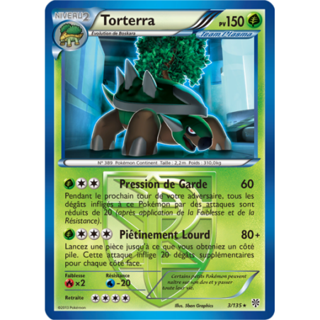 Carte Pokémon – Torterra 3/135 Reverse – Noir & Blanc : Tempête Plasma (État : NM) – FR