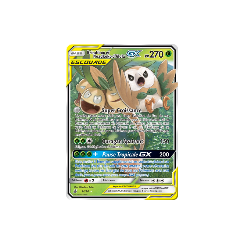 Carte Pokémon Brindibou & Noadkoko d’Alola GX 1/236 Holo – SL11 Soleil & Lune FR