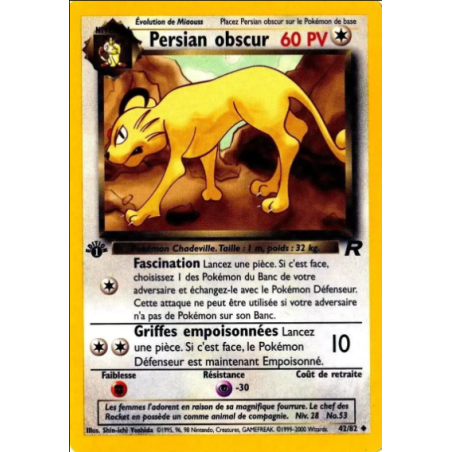 Carte Pokémon - Persian obscur 42/82 Team Rocket (Etat: PL)