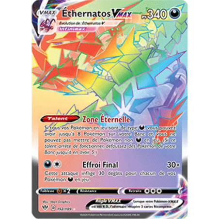 Carte Pokémon - Ethernatos Vmax 192/182 Ténèbres en feu (Etat: NM)