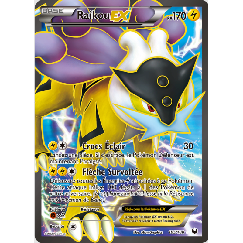 Carte Pokémon – Raikou EX Full Art 105/108 – NB Explorateurs Obscurs (État : NM) – FR