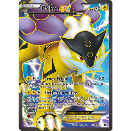 Carte Pokémon – Raikou EX Full Art 105/108 – NB Explorateurs Obscurs (État : PR) – FR