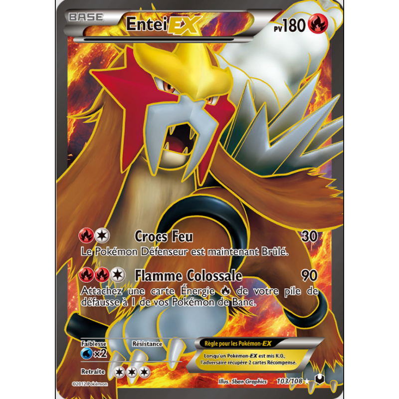 Carte Pokémon – Entei EX Full Art 103/108 – Noir & Blanc Explorateurs Obscurs (État : PO) – FR