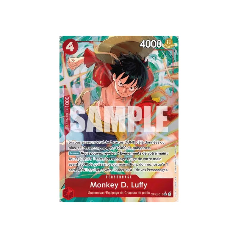 Carte One Piece – Monkey D. Luffy OP12-015 V2 – OP12 – État Near Mint (NM) – FR