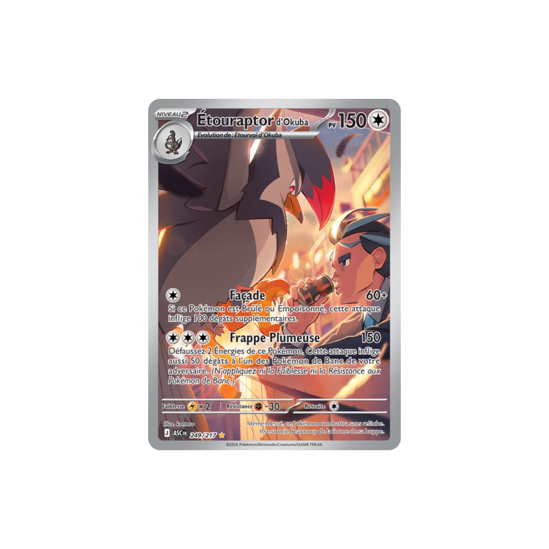 Carte Pokemon étouraptor d'okuba AR 249/217 ME02.5 ASC Héros Transcendants NM FR