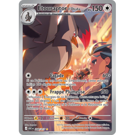Carte Pokemon étouraptor d'okuba AR 249/217 ME02.5 ASC Héros Transcendants NM FR