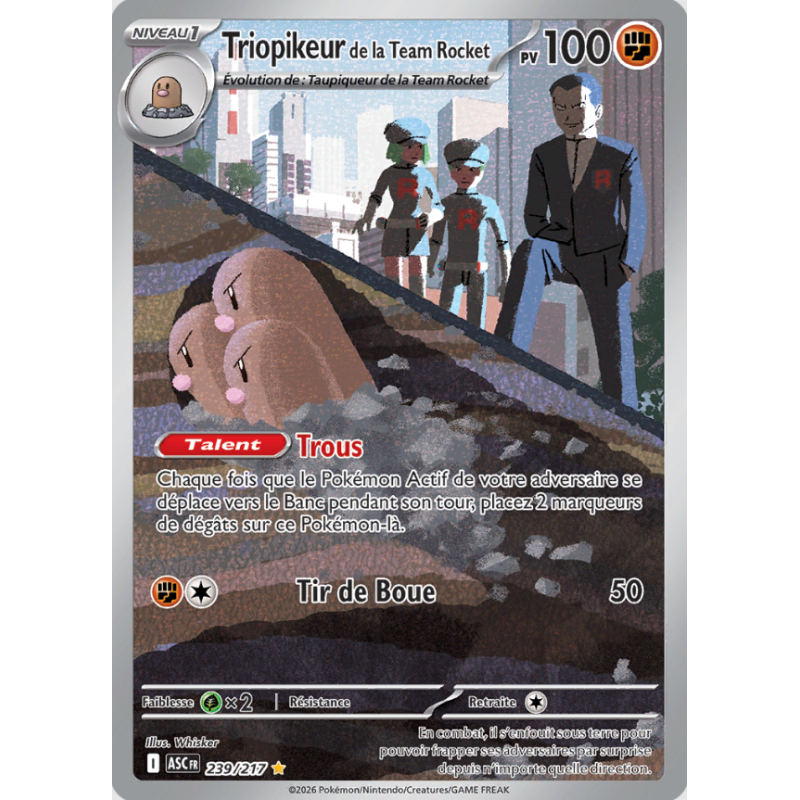 Carte Pokémon Triopikeur de la Team Rocket FA 239/217 – Écarlate & Violet – Secret Rare – Full Art – État Near Mint (NM) – FR