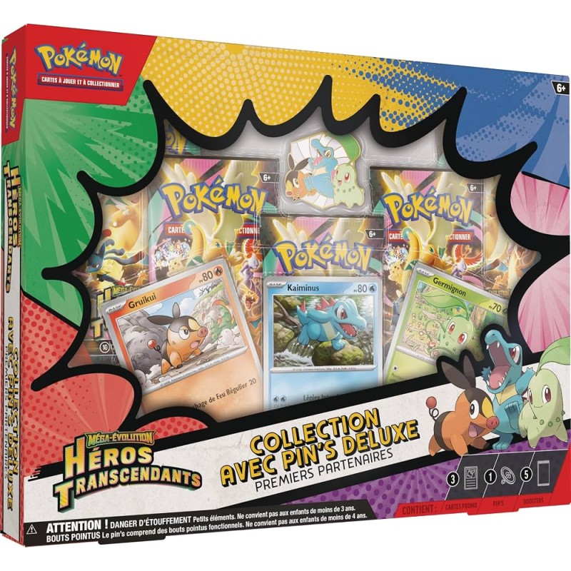 Coffret Pokémon Pin's Deluxe ME2.5 Héros Transcendants – Premiers Partenaires – 5 Boosters – FR Scellé
