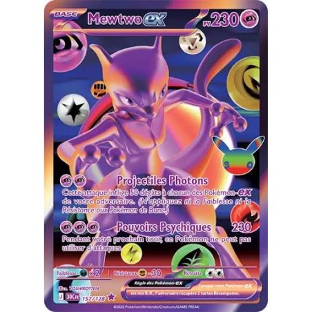 Carte Pokémon – Mewtwo-ex 157/128 – 30ᵉ Anniversaire – Futuristic Rare – FR – NM