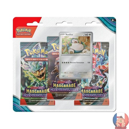 Tripack Pokémon EV6 Mascarade Crépusculaire FR – 3 Boosters + Carte Promo